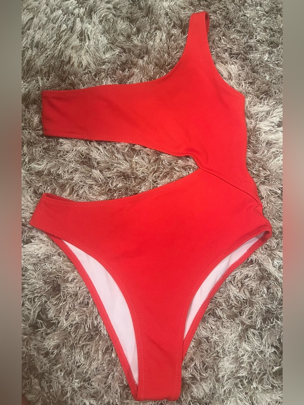 Women's One-Shoulder Red Cutout One-Piece Swimsuit
